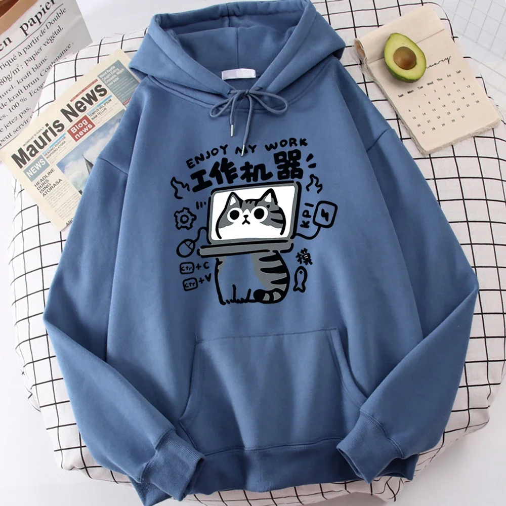 Cartoon Cat Is An Abstract Work Machine Mans Sweatshirt Comfort Sweatshirts Leisure Outdoor Pullover Youth Popular Clothes