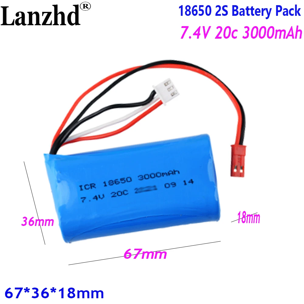 7.4V Battery pack 18650 20C 3000mAh for remote control batteries Toy model battery power Tools ship model With JST  plugs