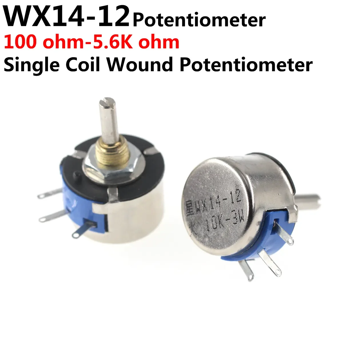 

5Pcs WX14-12 3W Single Coil Wound Potentiometer Without Locking 470 Ohm 1K 2K2 4K7 10K Lap Wirewound Potentiometers