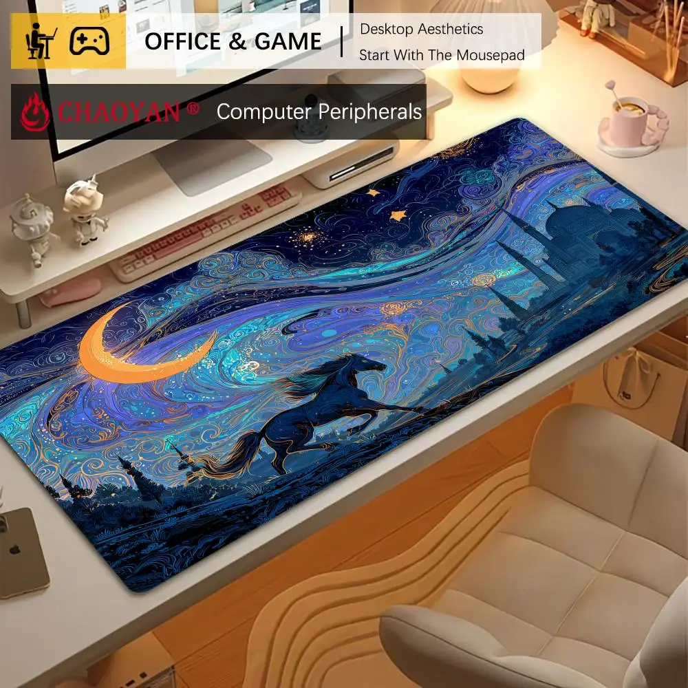 

Fantasy starry sky and horse Mouse Pad Desk Mat Non-Slip Durable office mouse mat gaming mats with Stitched Edge HD printing