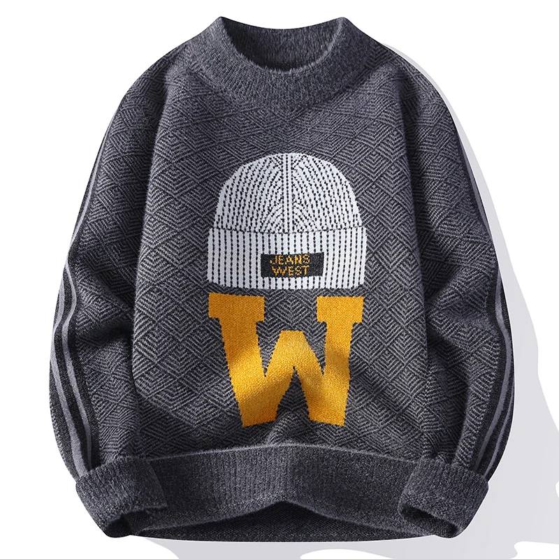 

Мужской свитер из золотистой норки на осень-зиму, утепленный, с высоким воротником, модный, для подростков и студентов, вязаный, теплый, стильный, приталенный крой