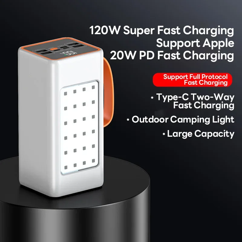 

NEW 120W Portable Power Bank 200000mAh Type-C Super Fast Charging Large Capacity Mobile Power Supply External Battery for Phones