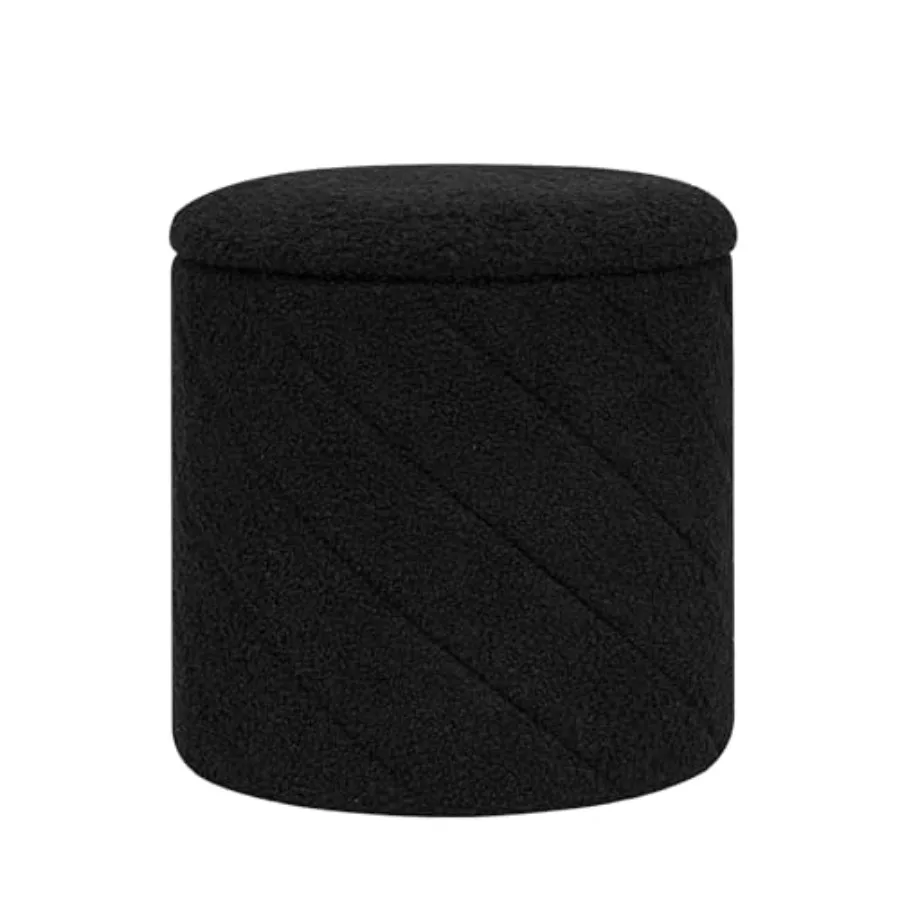 

Round Ottoman with Storage, Boucle Feet Rest Stool with Reversible Tray Lid, Folding Teddy Ottoman Coffee Table for Dorm Living