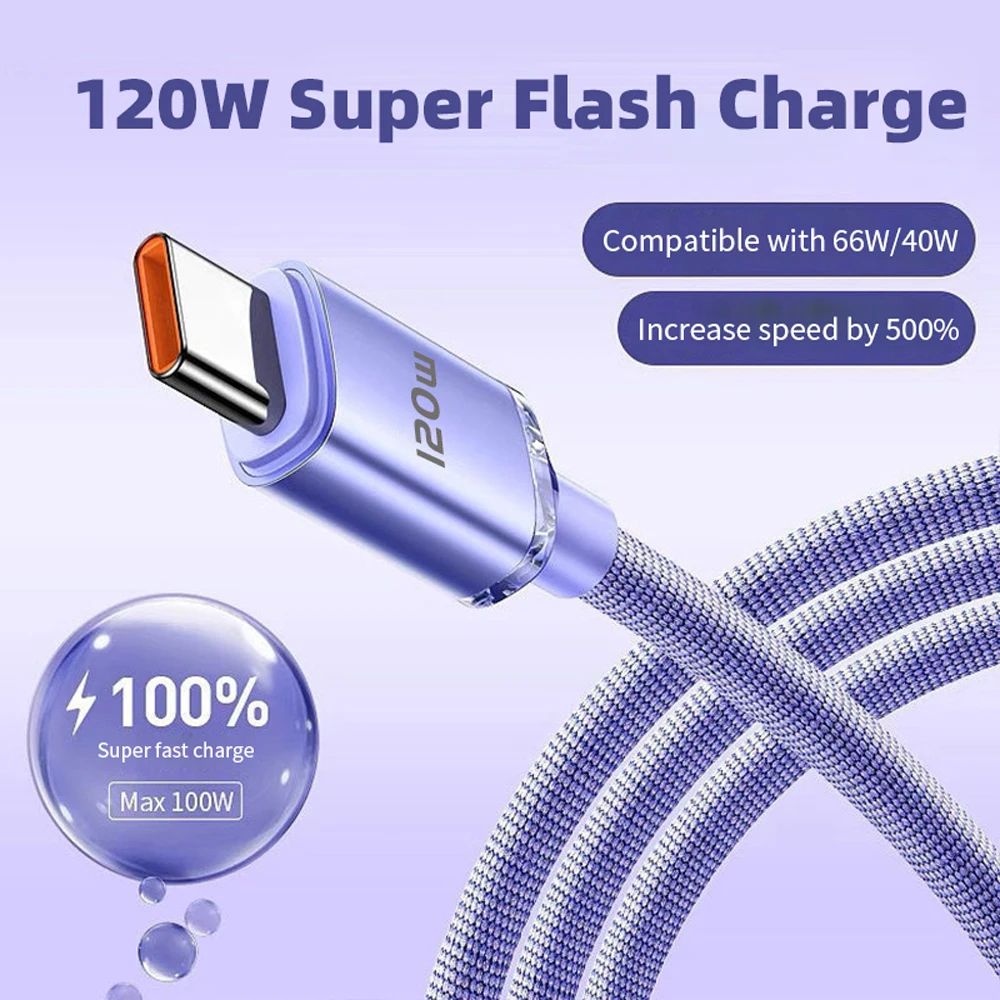 LoveBay 120W 6A USB Cable Type C Super Fast Charging Data Cord Braided Quick Charge Wire For Xiaomi Oneplus 12 OPPO Realme GT 6