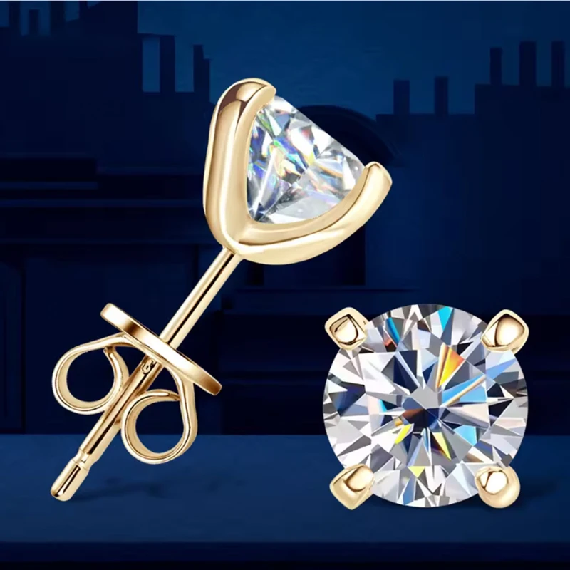 

QMSHR 0.3-3CT 18kGold Color Moissanite Stud Earrings for Women men Sparkling Classic Wedding Lab Diamond Earring Pure 925 Silver