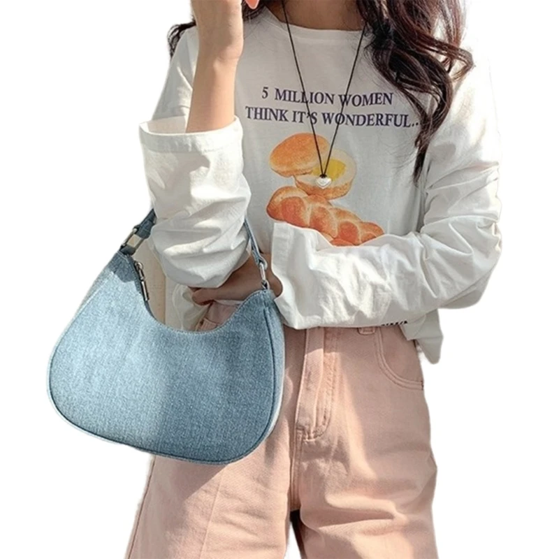 Women Denims Bag Fashion Tote Bag Simple Shoulder Bag Korean Underarm Bag