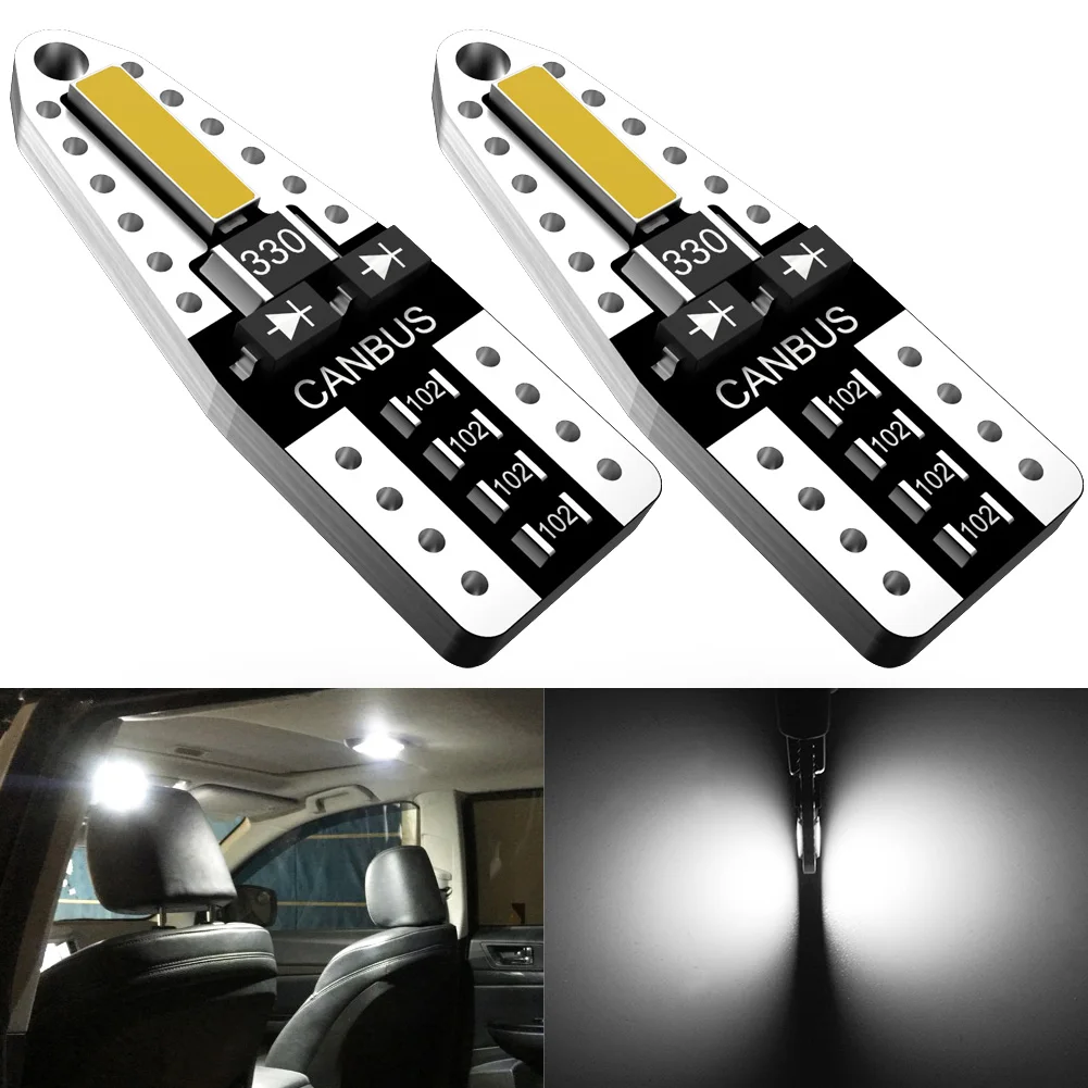 

2Pcs Canbus T10 W5W 194 LED Bulbs 12V Car Interior Dome Reading License Plate Light Signal Lamp For Auto Accessories 6500K White