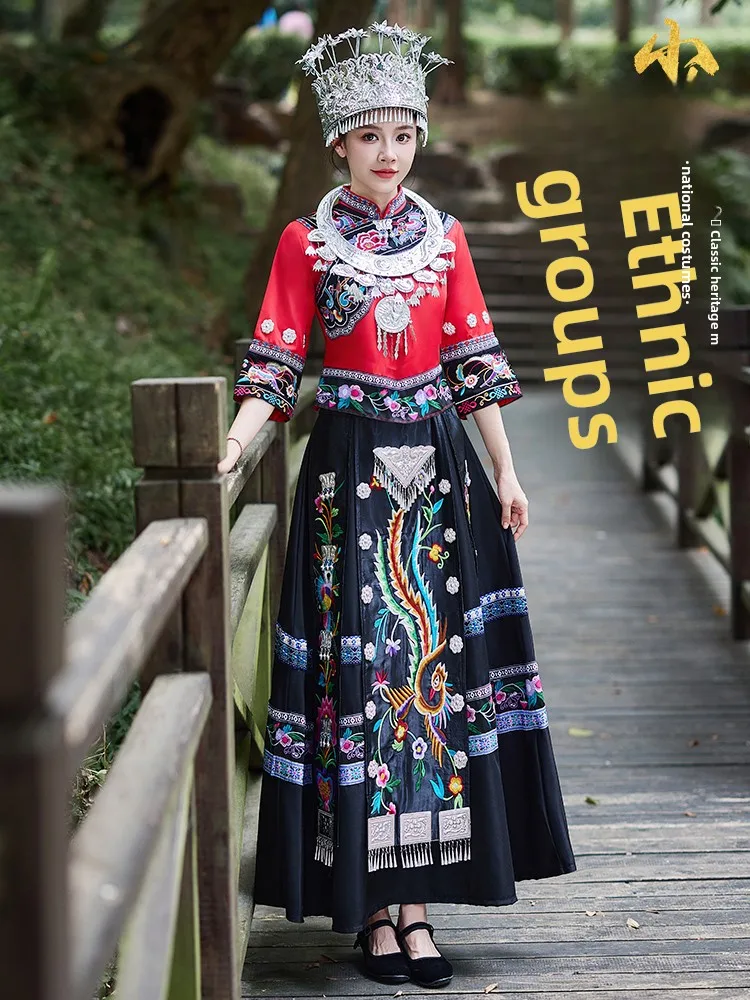 

Adult Women's Yao Nationali Costume Guangxi Zhuang Performance Clothing Ethnic Minori Tai Fabric Polyester Online Exclusive