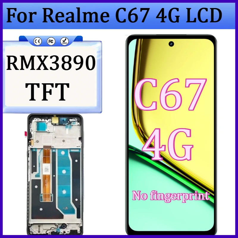 

New TFT For Realme C67 4G RMX3890 LCD Display With Frame Touch Screen Digitizer Assembly For Realme C67 4G Screen Replacement