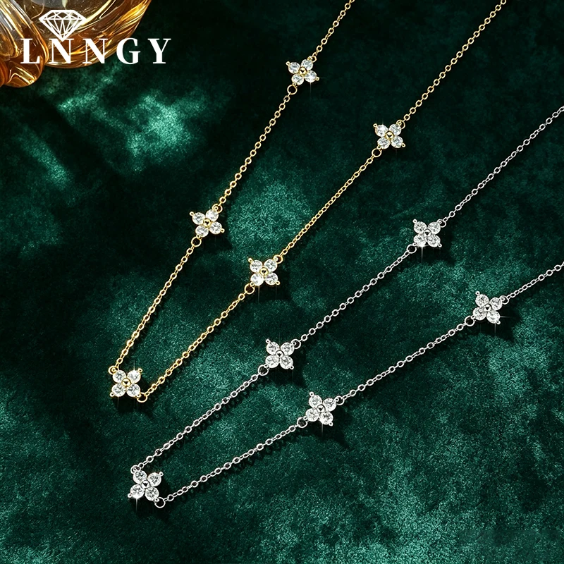 Collier en Moissanite Certifié Lnngy 2.0CTTW, Collier Ras du Cou Fleur à Quatre Feuilles, Luxe Léger et Unique, pour Femme, Bijou Quotidien, Cadeau