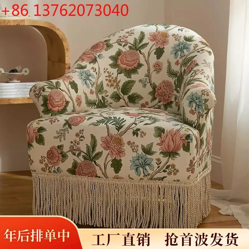 Xx pastoral print single sofa garden bungalow living room leisure fringed sofa chair