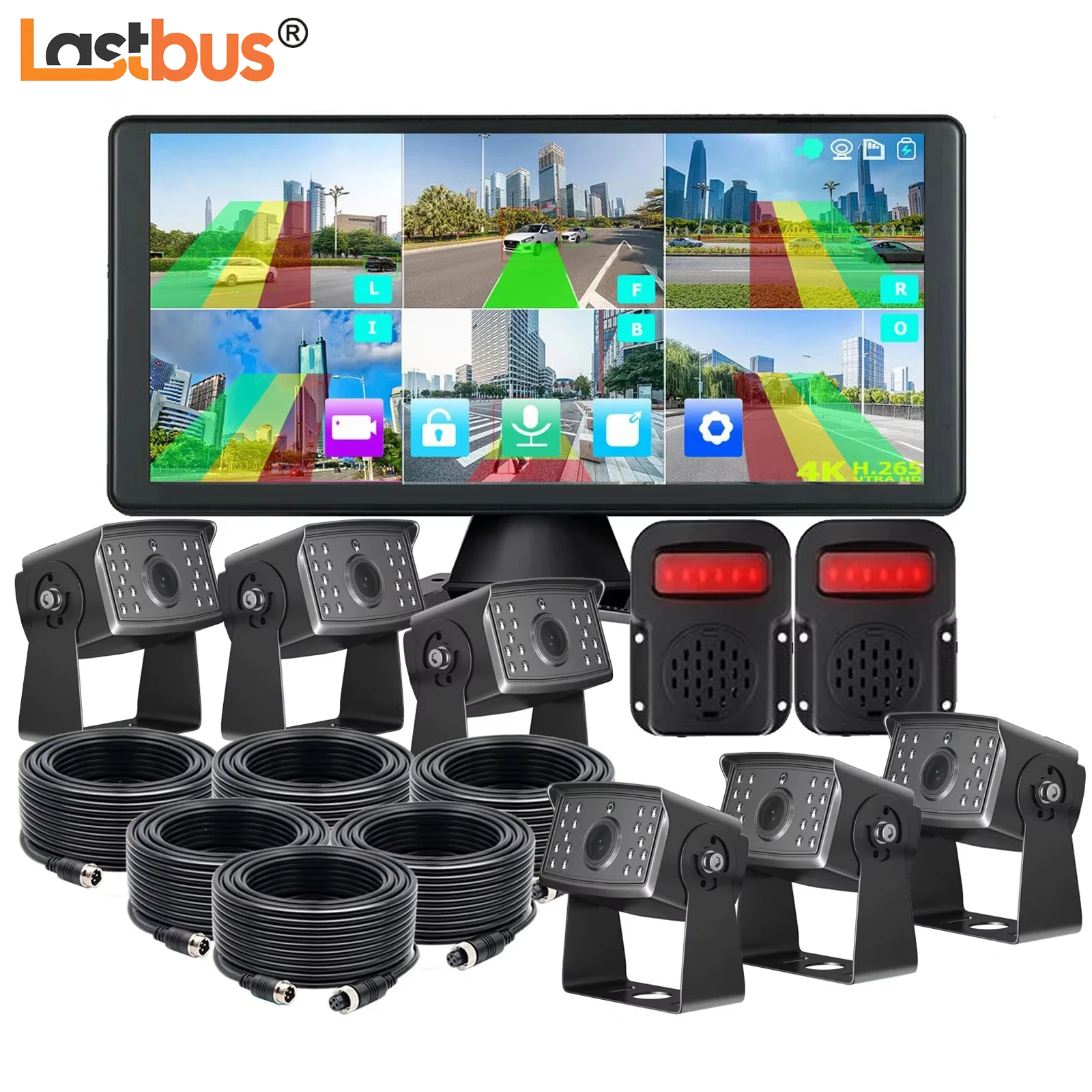 

Lastbus 10.36 Inch Touch Screen 6ch BSD System AI Detection Alarm AHD 1080P Front Side Rear View Cameras For Truck Trailer Bus