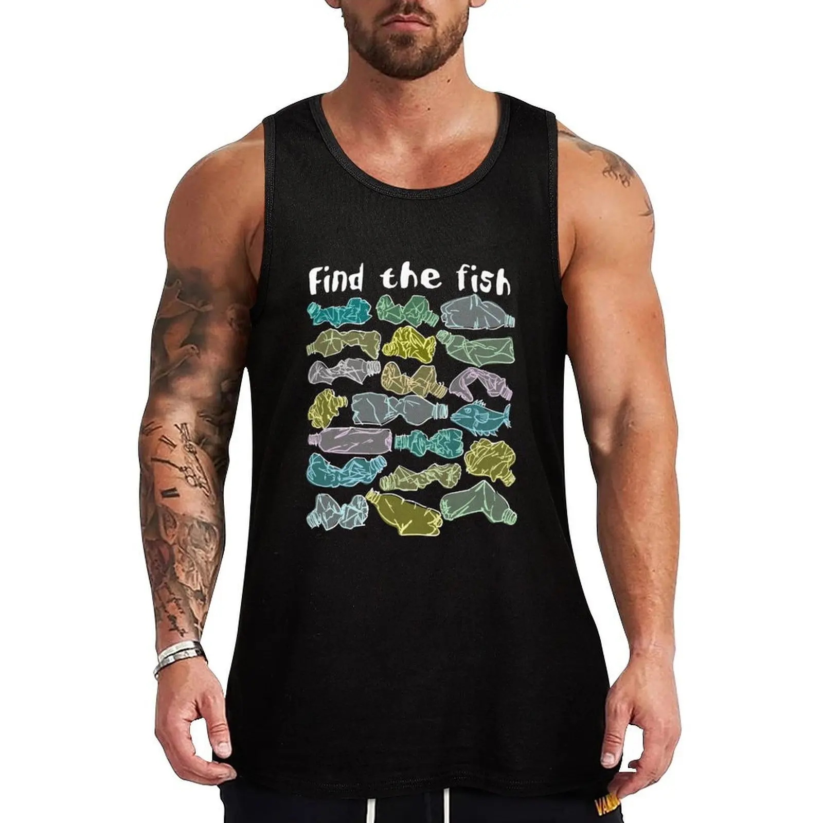 Find the fish and save the ocean from plastic pollution Tank Top Workout Gear Tank Top Sleeveless Gym Fitness Shirt