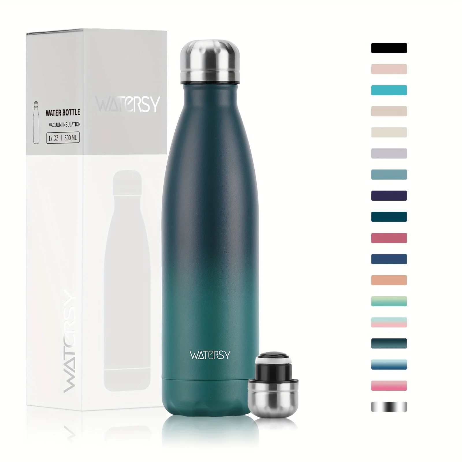 WATERSY 500ml Stainless Steel Thermal Water Bottle, 24H Cold & 12H Hot, Leak-Proof Sport Flask, Dishwasher Safe