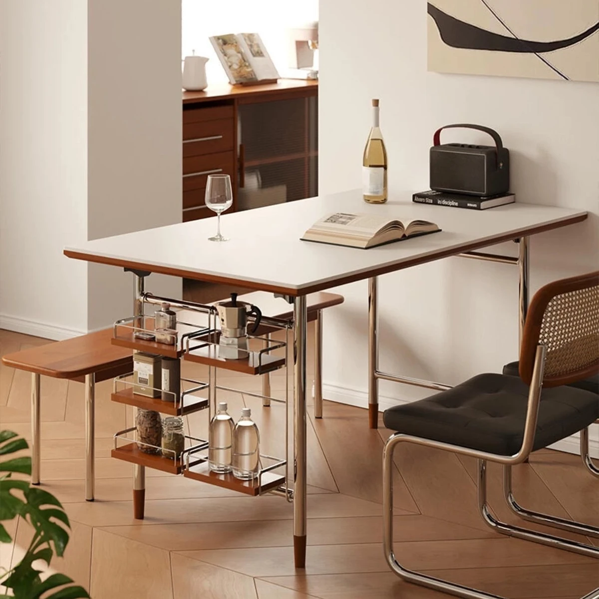 Medieval rock slab table solid wood small household Japanese rectangular dining table and chair combination