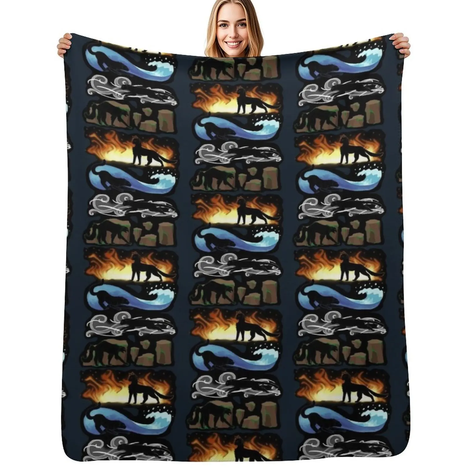 

Four Elements, Four Cats Throw Blanket Soft Sofa Quilt sofa bed blankets ands Blankets