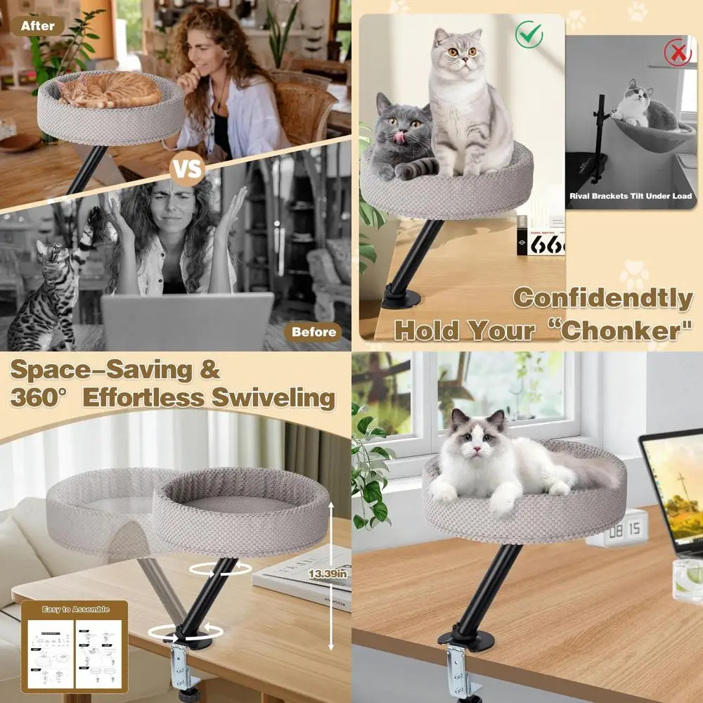 

Large Cat 360° Rotating Plush Nest with Sturdy Stand, Comfortable Hammock for Indoor Cats up to 30lbs