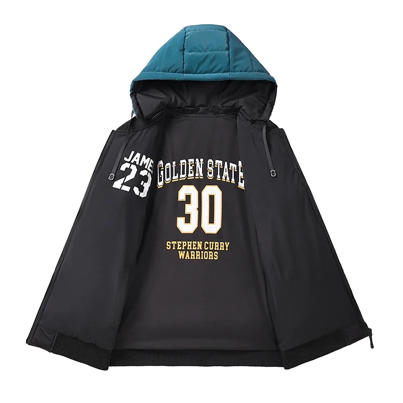 Parka invernale con cappuccio addensato caldo da uomo moda color block double face indossare mantenere top nuovo cappello rimovibile giacca cappotto casual da uomo