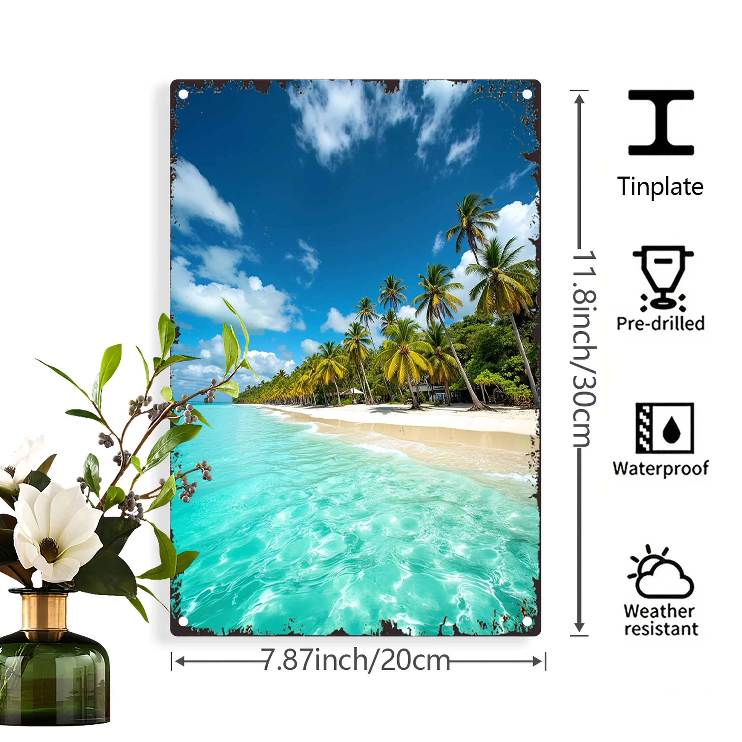 1 لوحة معدنية مسطحة ثنائية الأبعاد من جنة شاطئ البحر، مناسبة للديكور الفني مثل المنزل والخارجي والبار والمكتب. #6