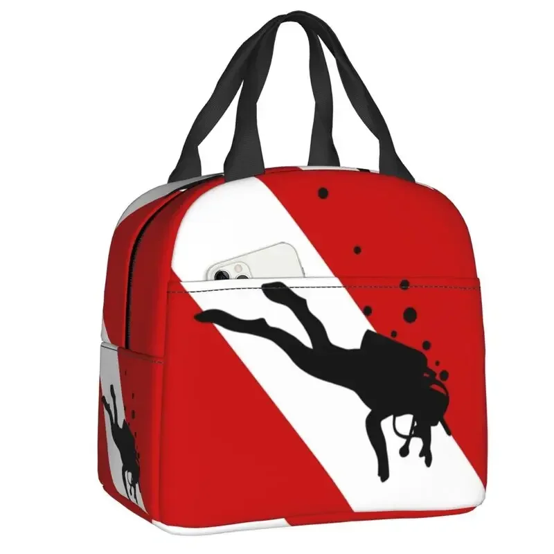 

Scuba Dive Flag Bubble Red White Portable Lunch Box for Thermal Cooler Food Insulated Lunch Bag School Children Student