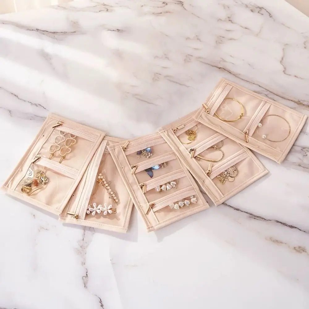 

Earrings Necklace Velvet Jewelry Packing Bag Transparent Bracelet Rings Jewelry Display Holder Zipper Multi-pockets