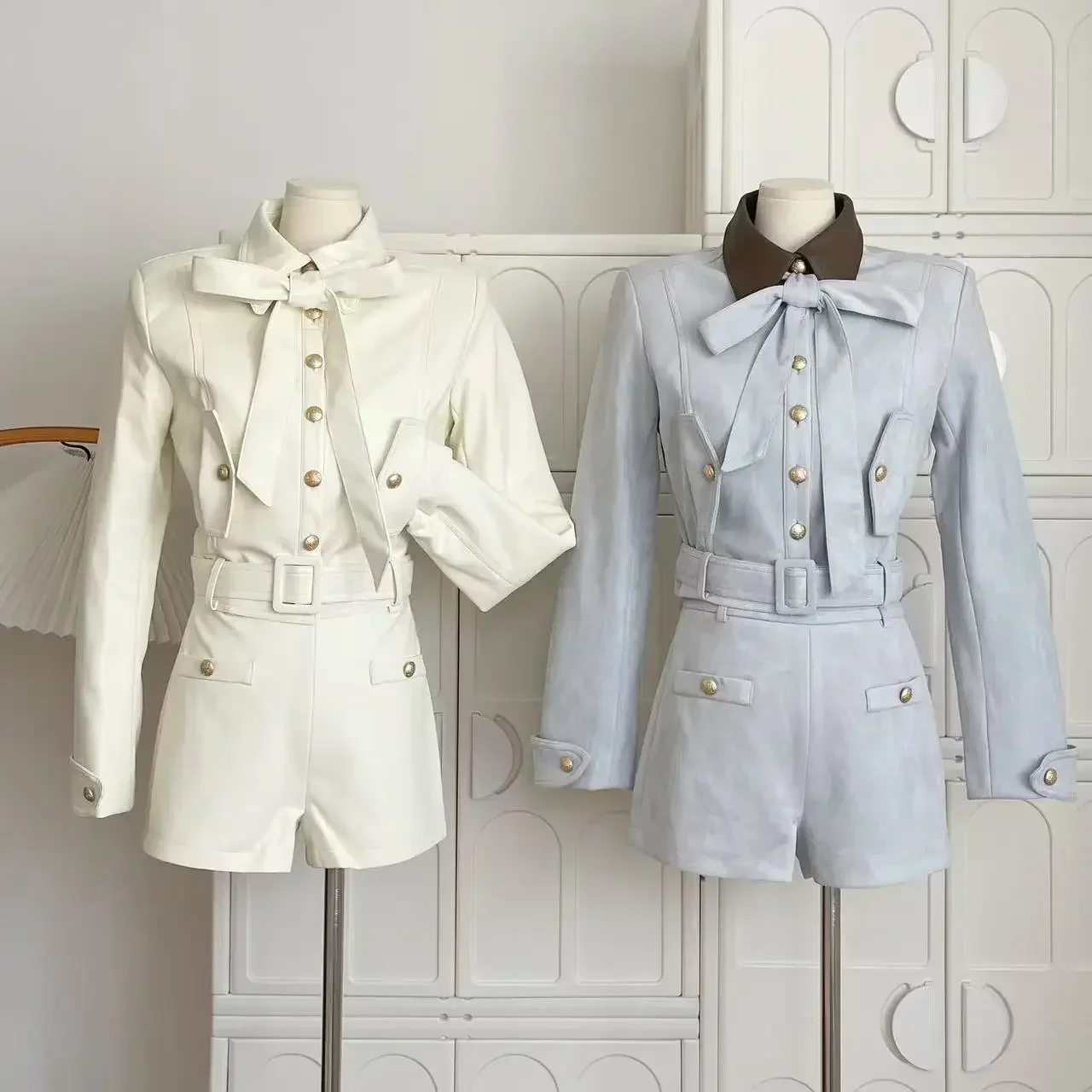 

Korean Fashion Autumn New Women Two Piece Sets Stylish Lapel-neck Long Sleeve Shirt Tops + High Waist Slim Shorts Female Outfits