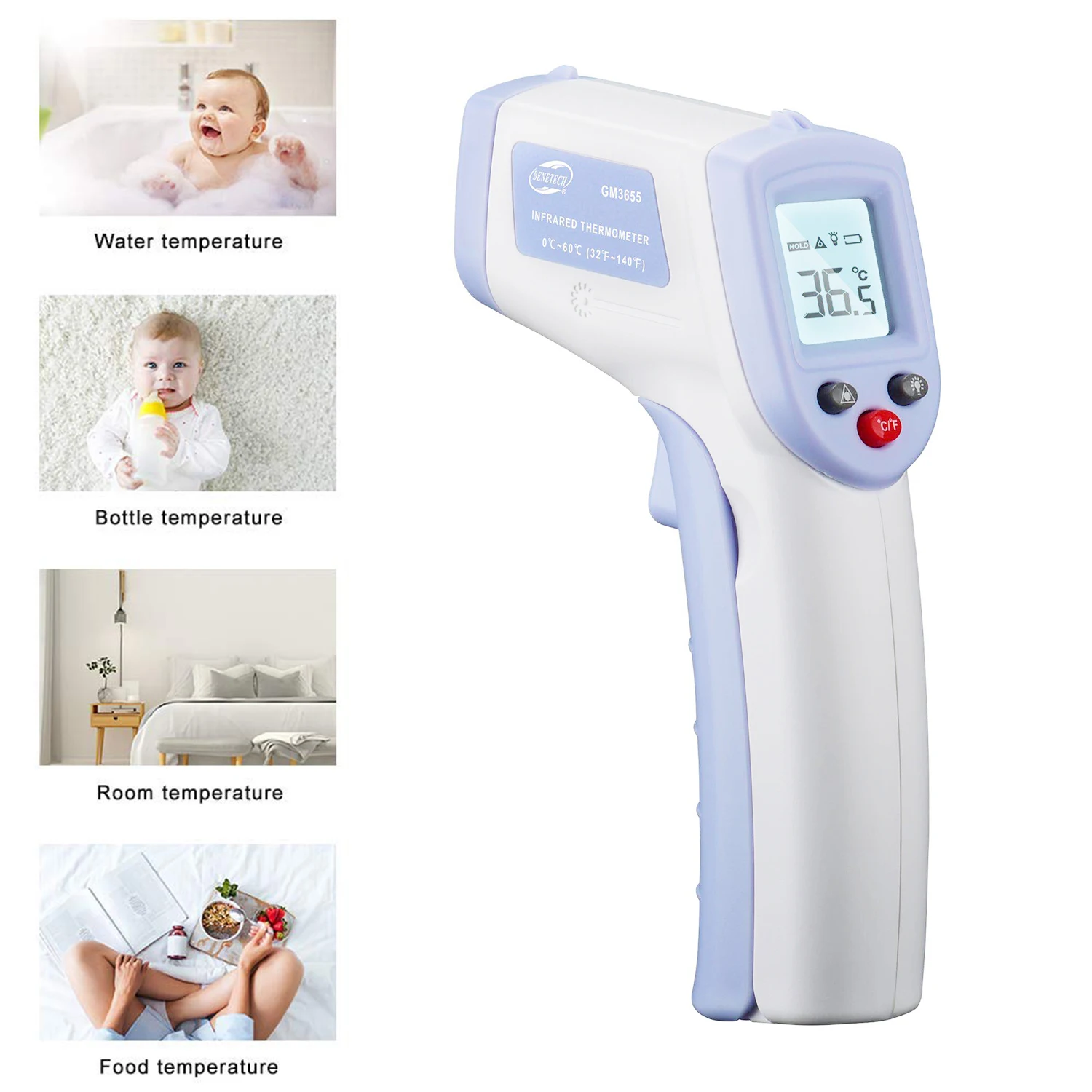 Temperature Measurement Gauge ℃/℉ Dual Mode Digital LCD Temperature Meter Mini Non-contact Infrared Thermometer Tester Portable