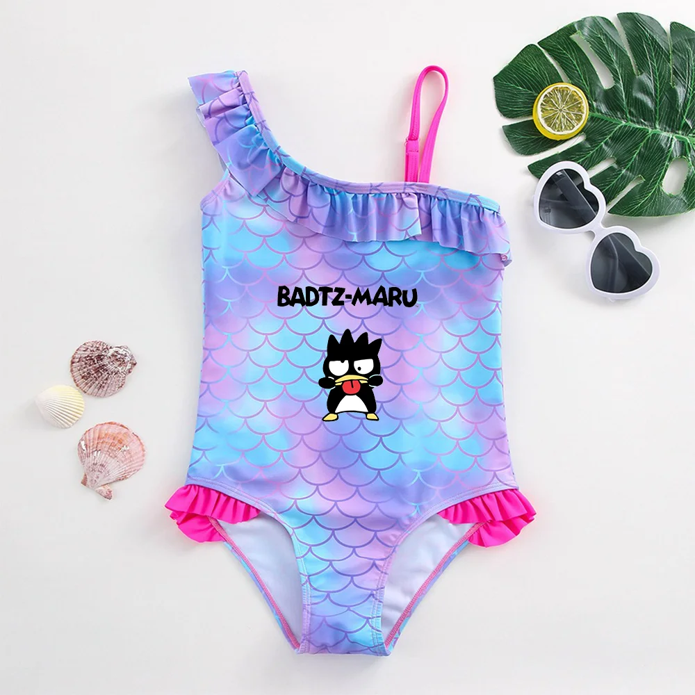 Badtz Maru-Tankini maiôs para meninas, roupas de praia, roupas de banho infantis, vestidos de biquíni infantil, vestidos sereia, moda verão