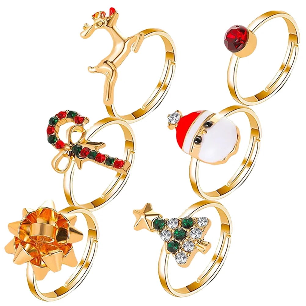 6 Pcs Rings Christmas Elk Set Party Supplies Finger Live Jewelry for Kids Gift Miss