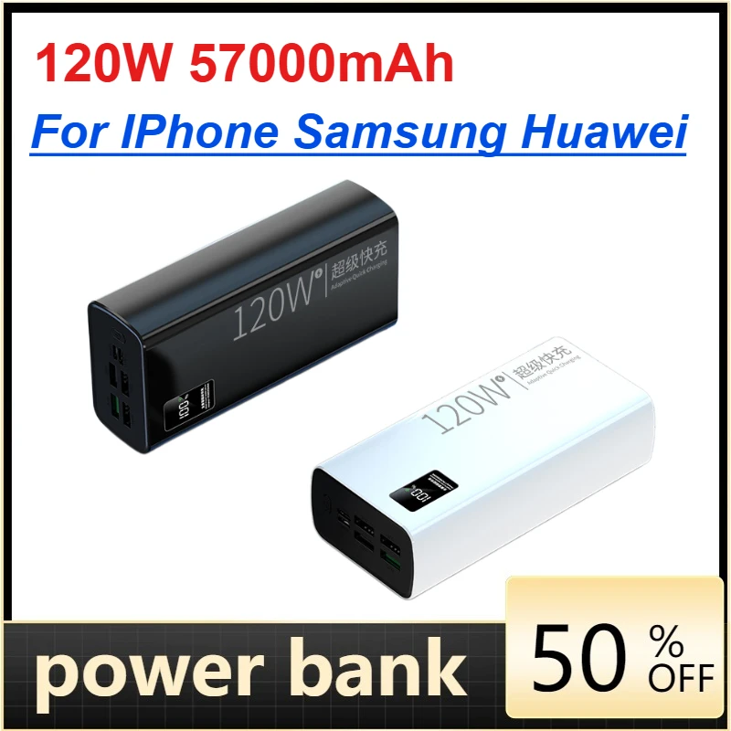 

120W 57000mAh Power Bank Super Fast Charging Large Capacity Battery Charging Powerbank For IPhone Samsung Huawei