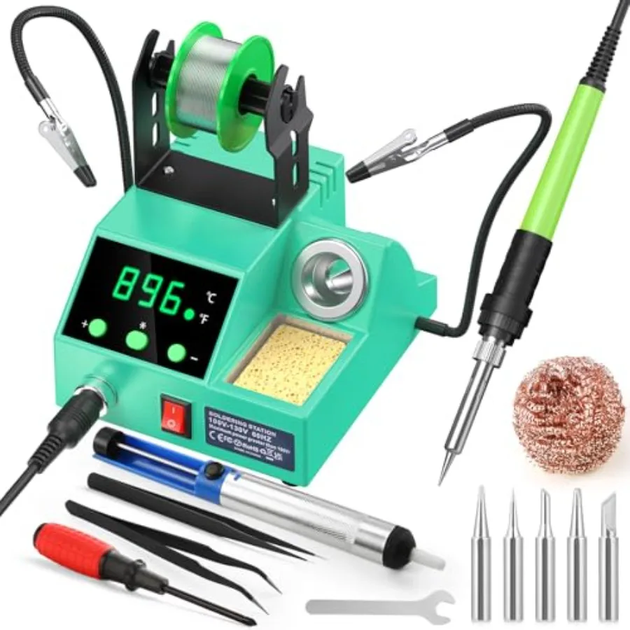 

Soldering Station 100W Digital Display Soldering Iron Station Kit with 2 Helping Hands 356°F - 896°F Auto Sleep °C/°F Conversio