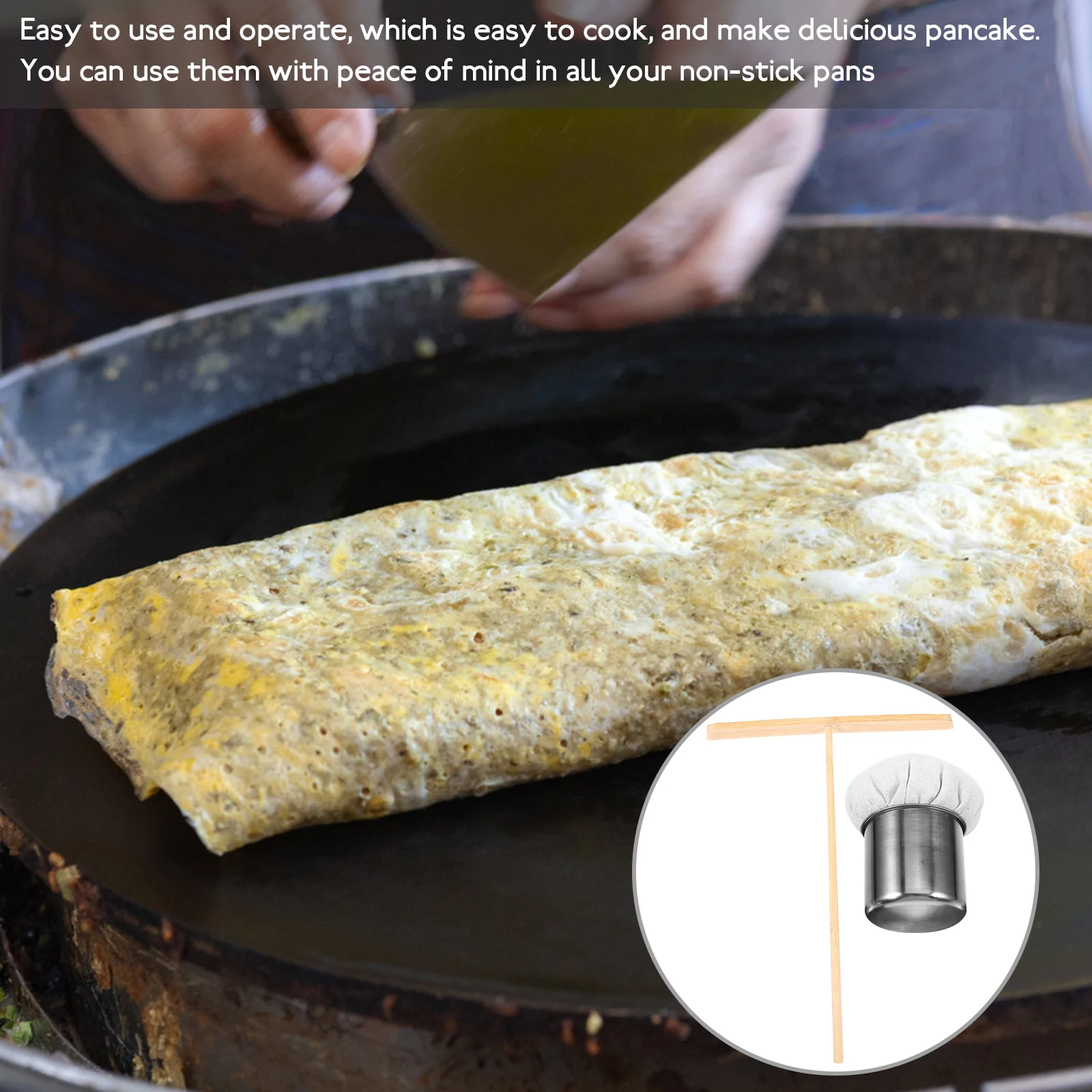 

Stainless Steel Oil Spreader Crepe Pancake Maker Kit T Shaped Grilling Kitchen Tool Pan Applicator Basting Mop Bamboo Cloth