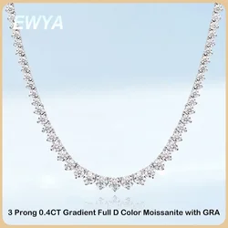 EWYA 3 Claw 0.4CT 4.5mm Gradient Full D Color Moissanite Diamond Tennis Necklace for Women 925 Silver GRA Certified Neck Chain
