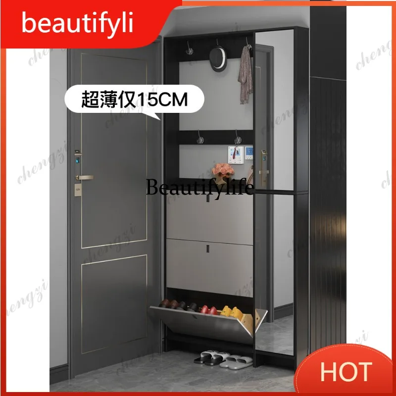 A139 ultra-thin solid wood with mirror entrance shoe cabinet modern simple shoe cabinet household hanger integrated