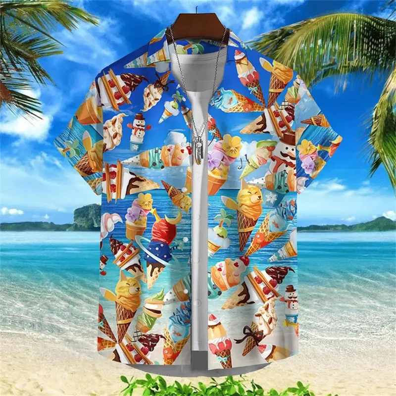 

3D Printed Ice Cream Hawaiian Shirt For Men Seaside Graphic Blouse Summer Holiday Street Short Sleeves Beach Surf Aloha Shirts