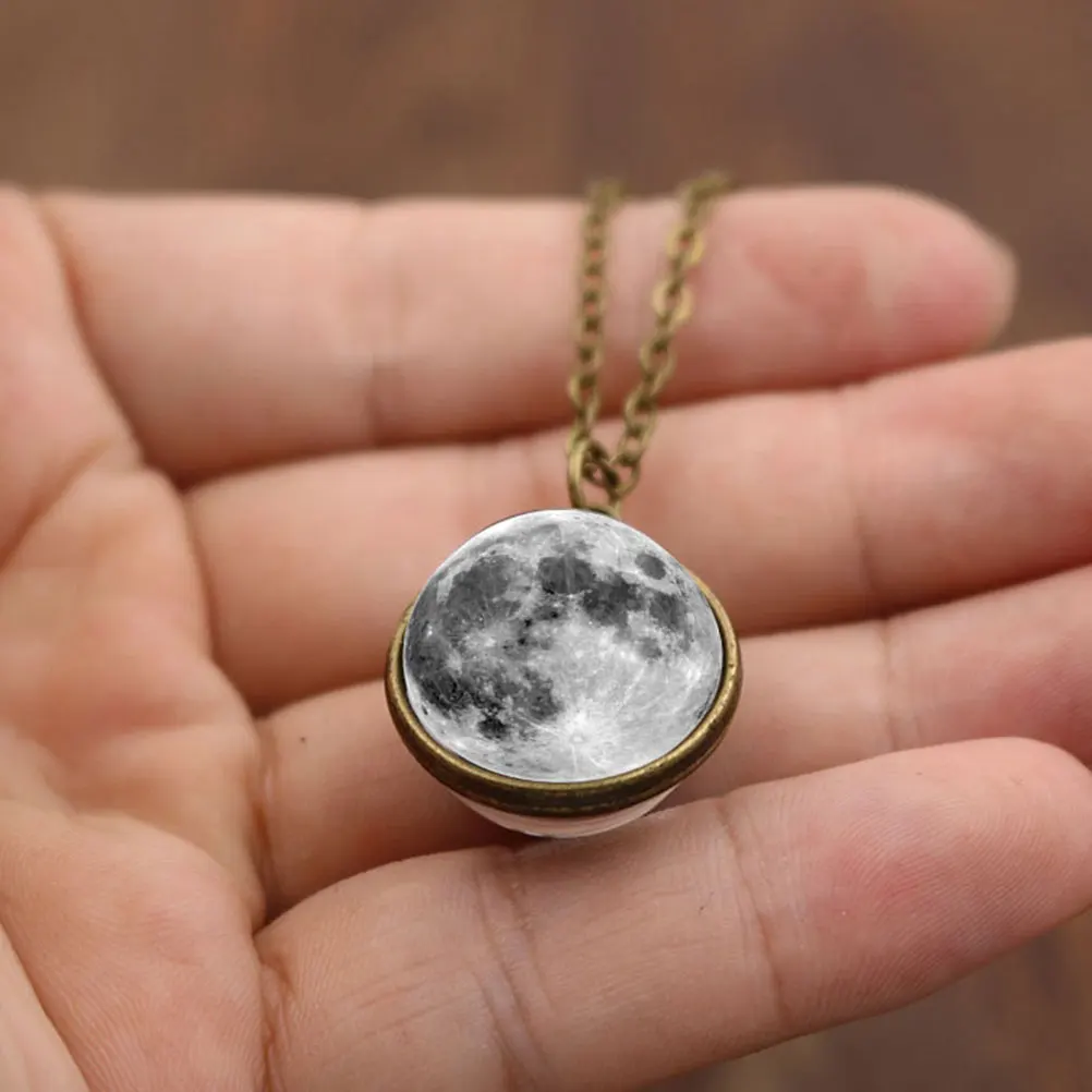 

2 Pcs Glass Ball Pendant Gemstone Necklaces Sterling Silver Moon Women Time Miss
