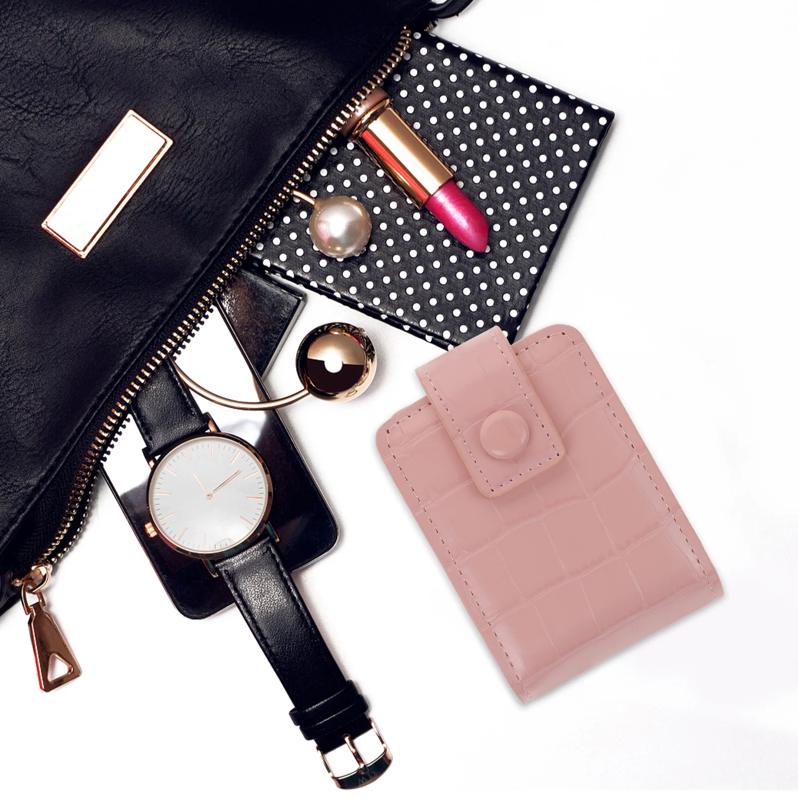 

Lipstick Case Compact Makeup Mirror Mini Bag Portable Lipstick Pouch Small Bag for Purse Mini Makeup Mirror