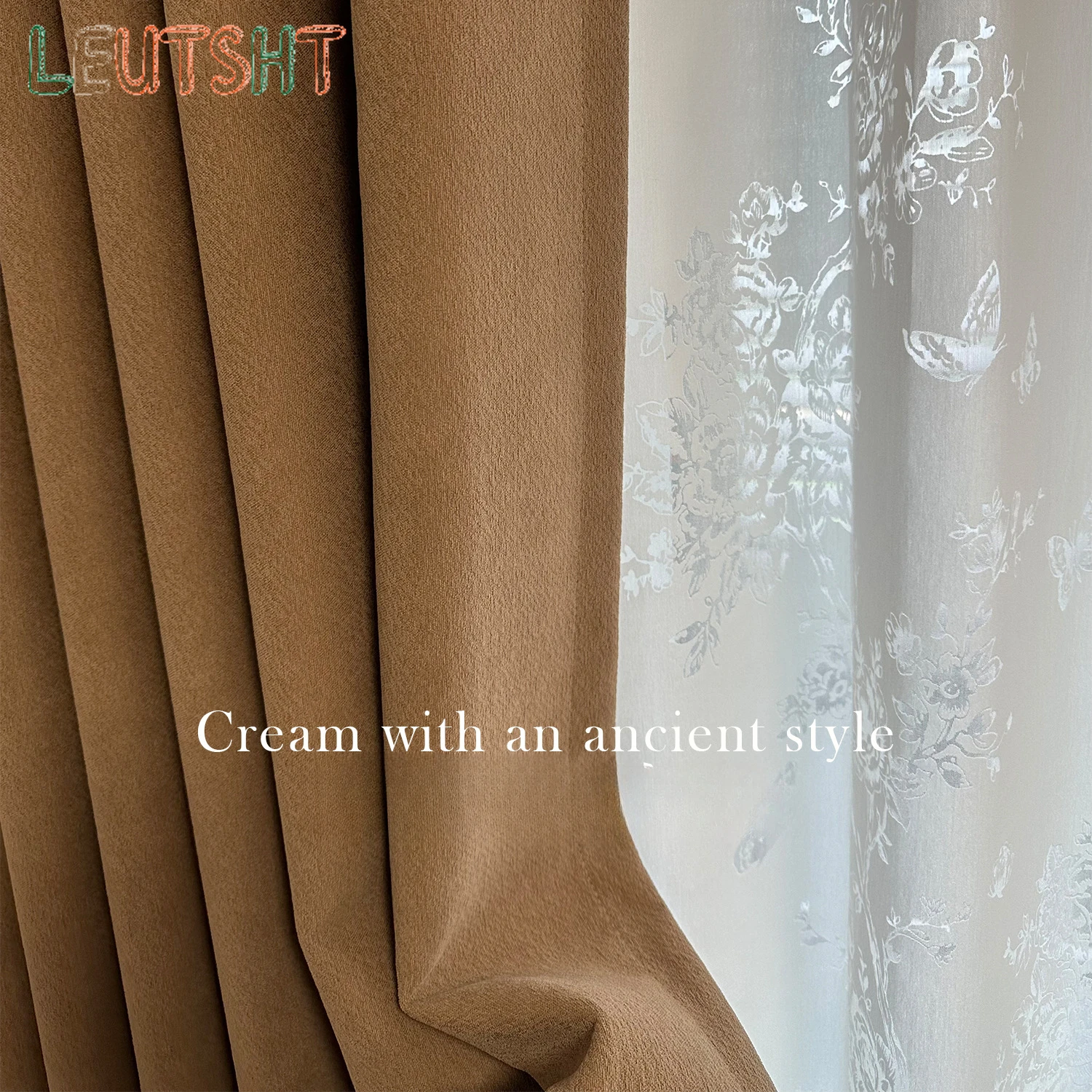 

European Brown Chenille Curtain Blackout Milk Coffee Color Jacquard Modern Simple Curtains for Living Dining Room Bedroom Custom