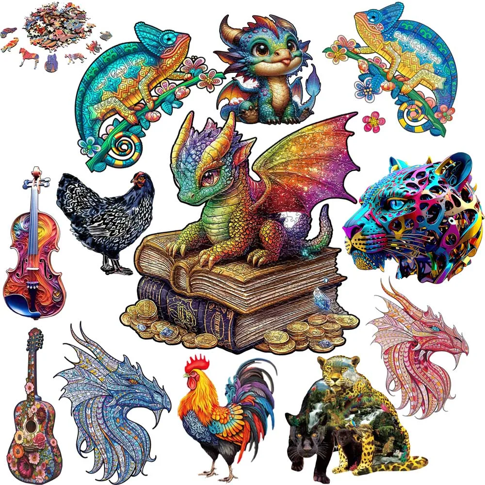 크리 에이 티브 DIY 게임 브레인 트위스터 러블리 드래곤 나무 직소 휴일 선물 나무 동물 퍼즐 어린이 성인