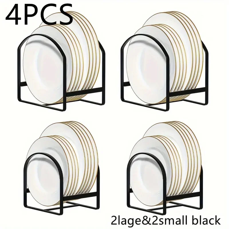 4pcs Heavy-Duty Iron Arch-Shaped Dish Rack | Black/White Kitchen Storage Organizer with Multiple Compartments for Dishes, Cups a