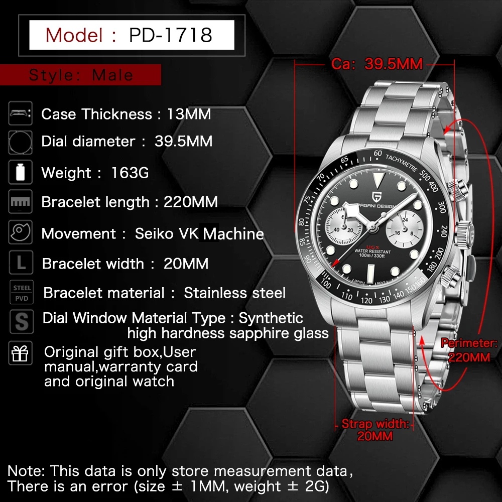 PAGANI DESIGN 2024 New Retro Men\'s Watches Luxury Quartz Watch Men Sport Chronograph Stainless steel 100M Waterproof Wristwatch