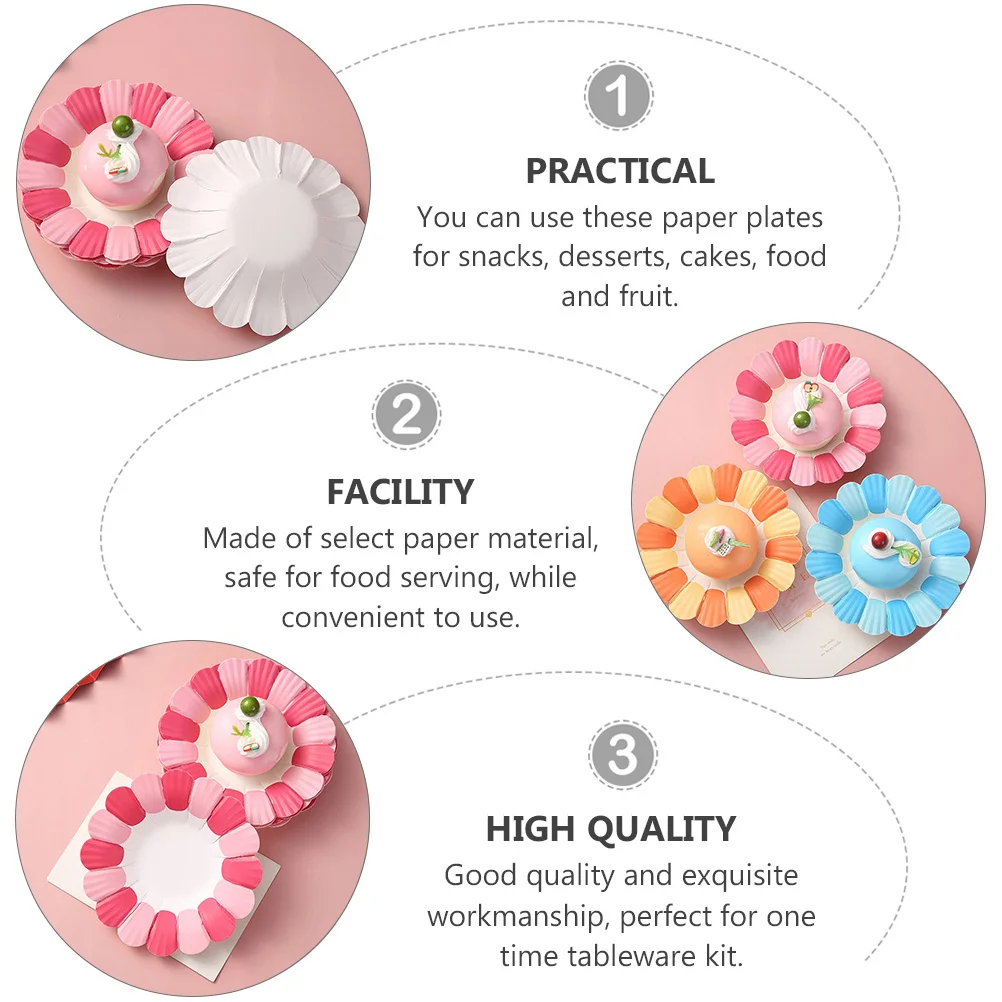 

50Pcs Party Paper Plates Disposable Eco-Friendly Paper Cake Plates Creative Petal Design Birthday Tableware Eco-Friendly