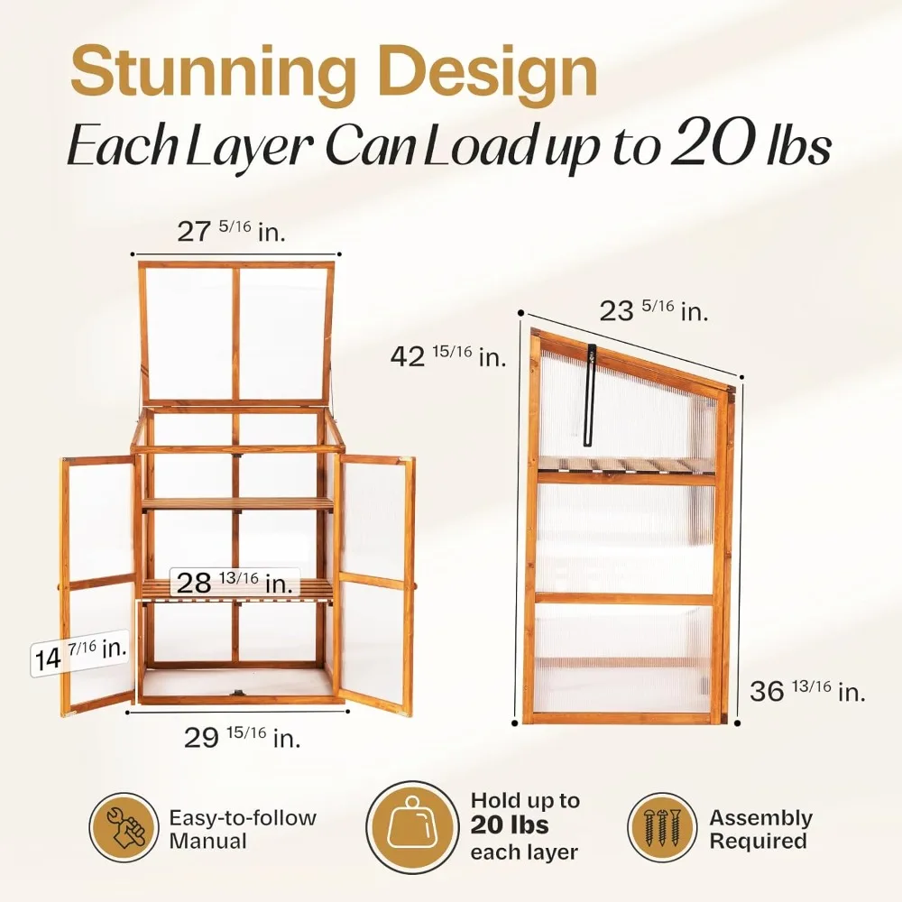 2-tier Greenhouse Cabinet With Transparent Polycarbonate Sheet and Foldable Top Greenhouse for Outdoor Garden Buildings Supplies