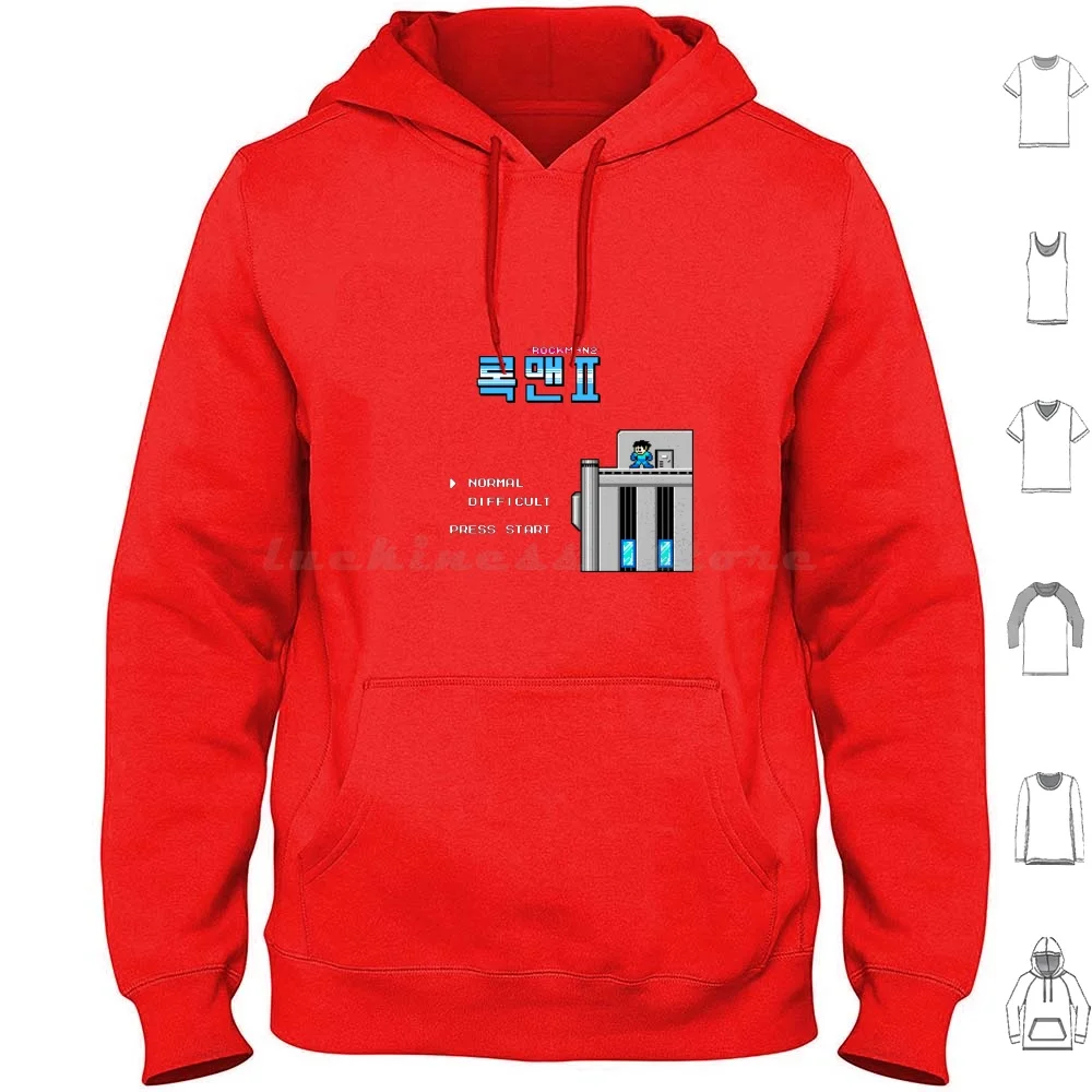 Mega Man 2 Korean Title Screen ( Rockman ) Hoodies Long Sleeve Mega Man Rockman Nes Famicom Retro Vintage Gaming