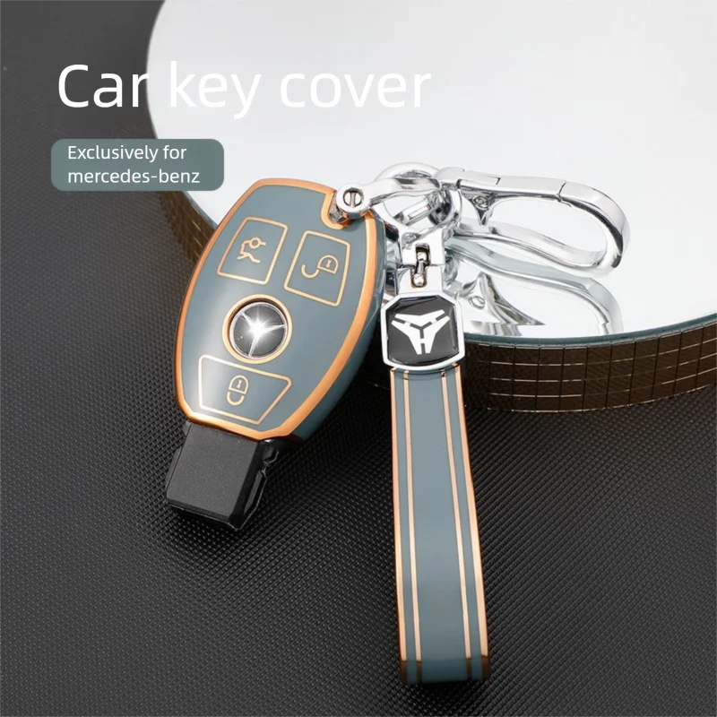 

Suitable For Mercedes-Benz A-Class B-Class C-Class E-Class R-Class CLA-Class CLS-Class Electroplated TPU Car Gold Edge Key Case