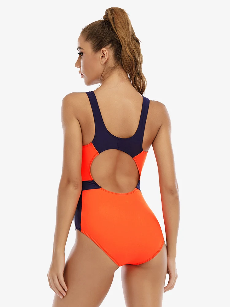 Riseado Colorblock One Piece Swimsuits 2024 New Racer Back Women\'s Swimwear Competitive Swimming Suit Sports Bathing Suits XXL