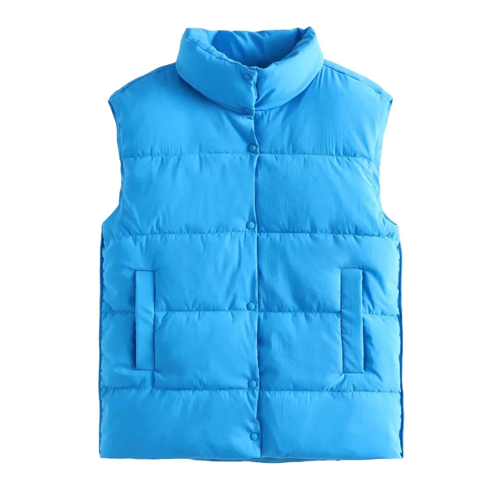 

Taop&Za Autumn New Product Women's Fashion and Leisure Versatile Stand Collar Sleeveless Single breasted Armor Coat