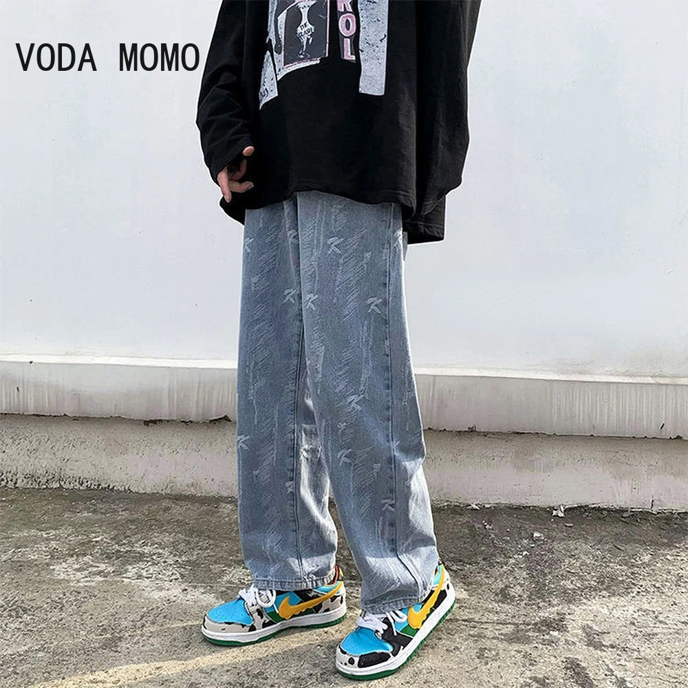 

Spring Summer New Streetwear Baggy Jeans Men Korean Fashion Loose Straight Wide Leg Pants Male Brand Clothing Black Light Blue