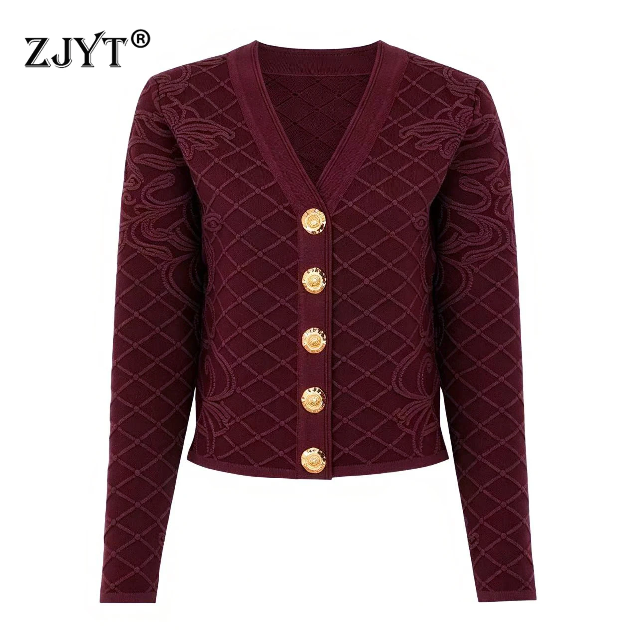 ZJYT New Autumn 2026 Fashion Women Knitted Sweaters Long Sleeve V Neck Single Breasted Cardigans Knitwears Vintage Casual Tops