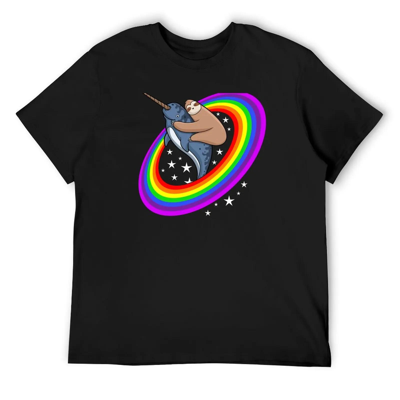 Sloth Riding Narwhals Colorful Rainbow Funny T-Shirt cute tops graphic shirts basketball graphic tees men t shirts high quality